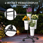 Flower Display Stand with 4 Buckets, Metal Flower Cart - Black in Black, alternate view 4