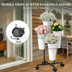 Flower Display Stand with 4 Buckets, Metal Flower Cart - Black in Black, alternate view 5