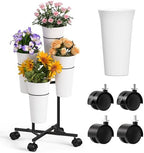 Flower Display Stand with 4 Buckets, Metal Flower Cart Display Stand with Wheels, Flower Bar Stand for Garden