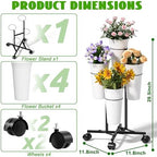Flower Display Stand with 4 Buckets, Metal Flower Cart Display Stand with Wheels, Flower Bar Stand for Garden, alternate view