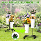 Flower Display Stand with 4 Buckets, Metal Flower Cart Display Stand with Wheels, Flower Bar Stand for Garden, alternate view