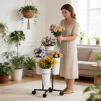 Flower Display Stand with 4 Buckets, Metal Flower Cart Display Stand with Wheels, Flower Bar Stand for Garden, alternate view