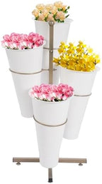 Flower Display Stand with 4pcs Buckets 2 Tier Flower Cart Display Stand Metal Plant Stand Movable Florist