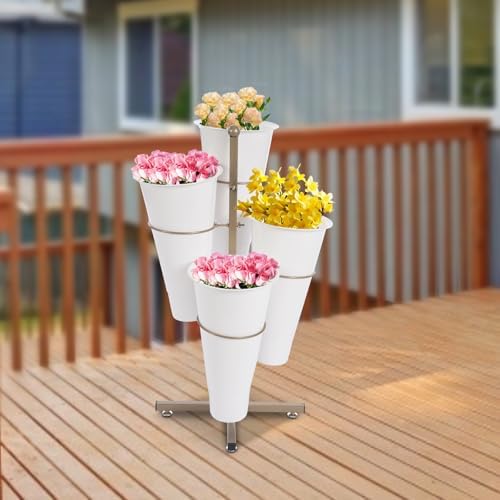 Flower Display Stand with 4pcs Buckets 2 Tier Flower Cart Display Stand Metal Plant Stand Movable Florist, alternate view 3