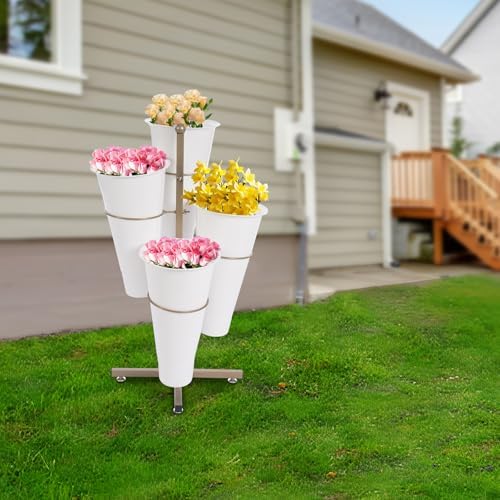 Flower Display Stand with 4pcs Buckets 2 Tier Flower Cart Display Stand Metal Plant Stand Movable Florist, alternate view 7