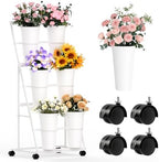 Flower Display Stand with 6 Buckets, 3 Tier Metal Flower Cart Display Stand with Wheels, Flower Bar Stand for