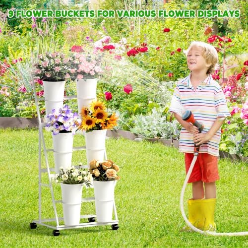 Flower Display Stand with 6 Buckets, 3 Tier Metal Flower Cart Display Stand with Wheels, Flower Bar Stand for, alternate view