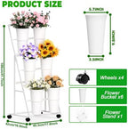 Flower Display Stand with 6 Buckets, 3 Tier Metal Flower Cart Display Stand with Wheels, Flower Bar Stand for, alternate view