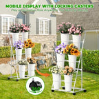 Flower Display Stand with 6 Buckets, 3 Tier Metal Flower Cart Display Stand with Wheels, Flower Bar Stand for, alternate view