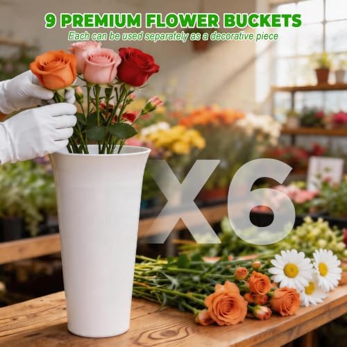 Flower Display Stand with 6 Buckets, 3 Tier Metal Flower Cart Display Stand with Wheels, Flower Bar Stand for, alternate view