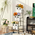 Flower Display Stand with 6 Buckets, Flower Cart with Wheels, 3 Layers Metal Flower Bar Stand Moving Flower, alternate view 4
