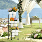 Flower Display Stand with 6 Buckets, Flower Cart with Wheels, 3 Layers Metal Flower Bar Stand Moving Flower, alternate view 5
