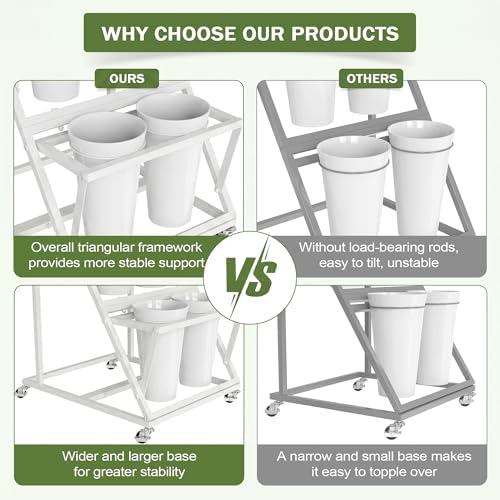 Flower Display Stand with 6 Buckets, White Flower Cart with Wheels, alternate view 3