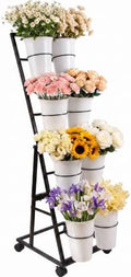 Flower Display Stand with 8 Buckets, 4-Tier Rolling Flower Cart