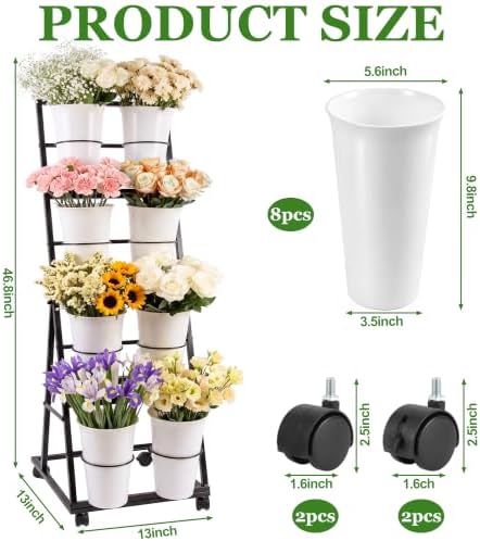 Flower Display Stand with 8 Buckets, 4-Tier Rolling Flower Cart, alternate view 3