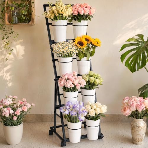 Flower Display Stand with 8 Buckets, 4-Tier Rolling Flower Cart, alternate view 5