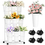 Flower Display Stand with 9 Buckets, 3 Tier Flower Cart Display Stand and Wheels for Indoor Outdoor Garden