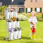 Flower Display Stand with 9 Buckets, 3 Tier Flower Cart Display Stand and Wheels for Indoor Outdoor Garden, alternate view 5