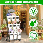 Flower Display Stand with 9 Buckets, Black Flower Bar Stand with Wheels, alternate view 2
