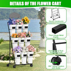 Flower Display Stand with 9 Buckets, Black Flower Bar Stand with Wheels, alternate view 3