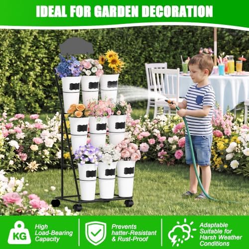 Flower Display Stand with 9 Buckets, Black Flower Bar Stand with Wheels, alternate view 4
