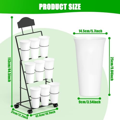 Flower Display Stand with 9 Buckets, Black Flower Bar Stand with Wheels, alternate view 6