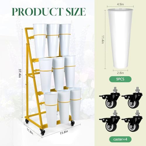 Flower Display Stand With 9 Buckets, Flower Bar with Wheels, Flower Cart Display Stand for Florist Garden, alternate view 2