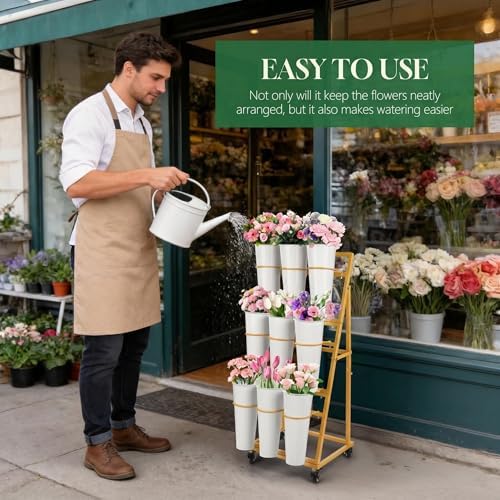 Flower Display Stand With 9 Buckets, Flower Bar with Wheels, Flower Cart Display Stand for Florist Garden, alternate view 4