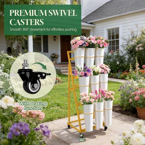 Flower Display Stand With 9 Buckets, Flower Bar with Wheels, Flower Cart Display Stand for Florist Garden, alternate view 5