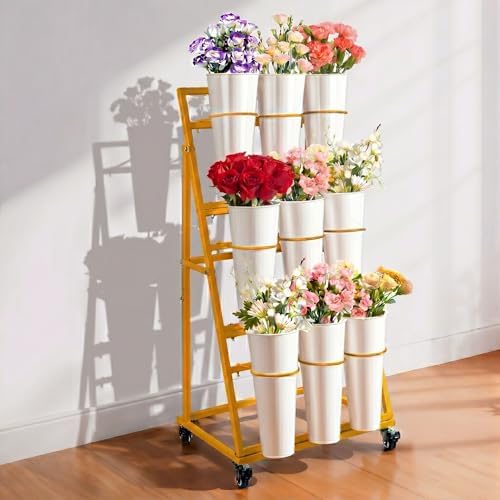 Flower Display Stand With 9 Buckets, Flower Bar with Wheels, Flower Cart Display Stand for Florist Garden, alternate view 6