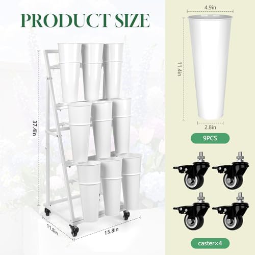 Flower Display Stand With 9 Buckets, Flower Bar with Wheels, Flower Cart Display Stand for Florist Garden, alternate view 2