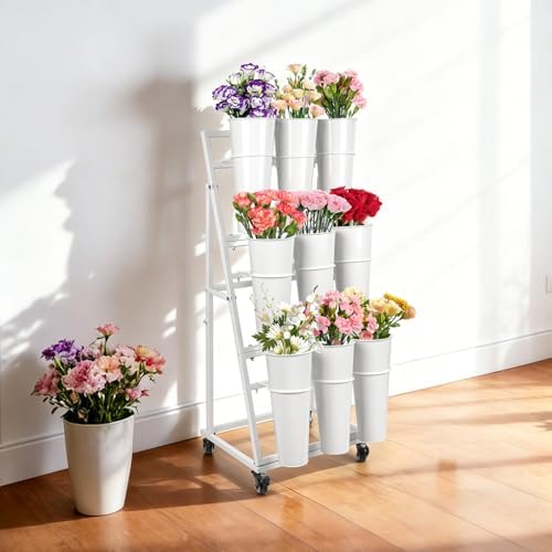 Flower Display Stand With 9 Buckets, Flower Bar with Wheels, Flower Cart Display Stand for Florist Garden, alternate view 6