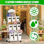 Flower Display Stand with 9 Buckets, White Flower Bar Stand with Wheels, alternate view 2