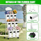 Flower Display Stand with 9 Buckets, White Flower Bar Stand with Wheels, alternate view 3