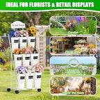 Flower Display Stand with 9 Buckets, White Flower Bar Stand with Wheels, alternate view 5