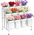 Flower Display Stand with Buckets Bloom Bar Cart with Wheels White