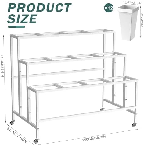 Flower Display Stand with Buckets Bloom Bar Cart with Wheels White, alternate view 2