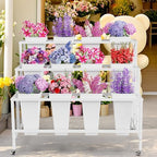 Flower Display Stand with Buckets Bloom Bar Cart with Wheels White, alternate view 6