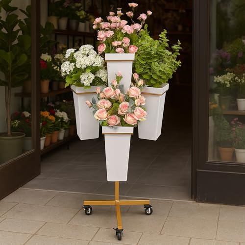 Flower Display Stand with Buckets - Flower Cart with Wheels for Bouquet Shop, Metal Flower Rack Display Stand, alternate view