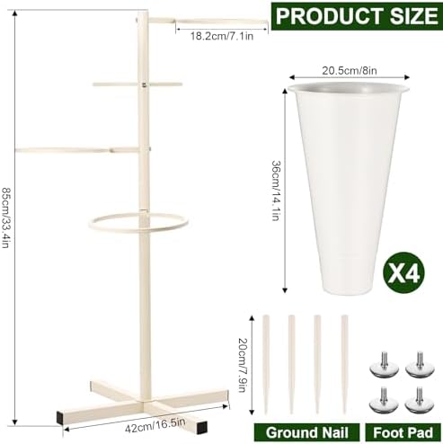 Flower Display Stand with Buckets, Metal Flower Bar Stand in White-round, alternate view 2