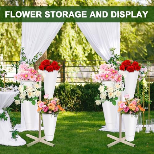 Flower Display Stand with Buckets, Metal Flower Bar Stand in White-round, alternate view 5