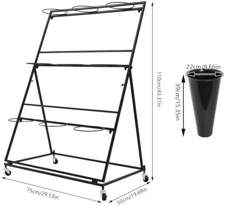 Flower Display Stand With Wheels, 3 Layers Plant Cart with 9PCS Buckets, Heavy Duty Moving Flower Rack for, alternate view 3