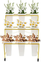 Flower Display Stand With Wheels, 3 Layers Plant Cart with 9PCS Buckets, Heavy Duty Moving Flower Rack for