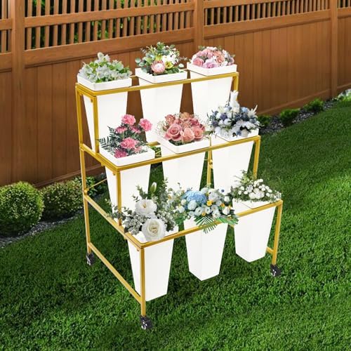 Flower Display Stand With Wheels, 3 Layers Plant Cart with 9PCS Buckets, Heavy Duty Moving Flower Rack for, alternate view 2