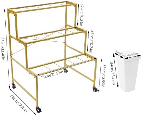 Flower Display Stand With Wheels, 3 Layers Plant Cart with 9PCS Buckets, Heavy Duty Moving Flower Rack for, alternate view 3