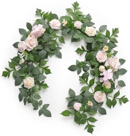 Flower Garland, 5FT Eucalyptus & Rose Cream in Pk-cream