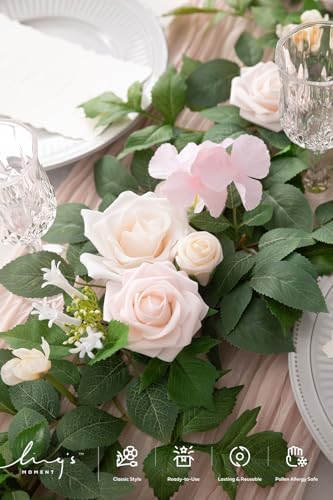 Flower Garland, 5FT Eucalyptus & Rose Cream in Pk-cream, alternate view 3