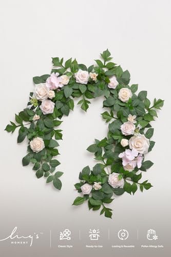 Flower Garland, 5FT Eucalyptus & Rose Cream in Pk-cream, alternate view 5