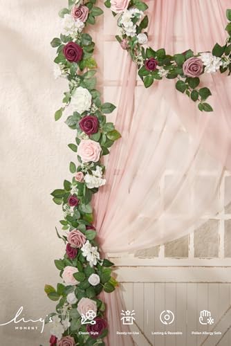 Flower Garland, 5FT Eucalyptus & Rose Dusty Rose & Cream, alternate view 5