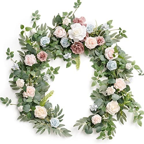 Flower Garland, 6FT Eucalyptus & Rose Blush Powder Blue